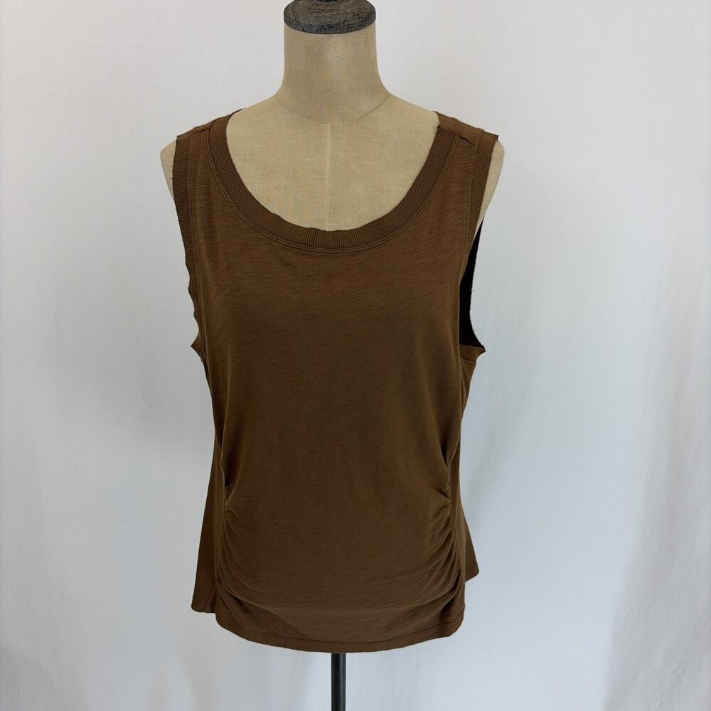 NWT XCVI Brown Ribbed Details Ruched Tank Top XL #0656